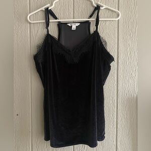 Nine West Deep Blue Black Lace Velvet Adjustable Spaghetti Strap Tank Top M